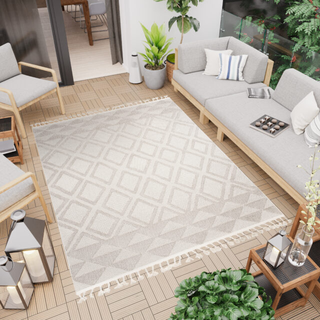 Dywan Timber Indoor Outdoor Beżowy Romby Trójkąty