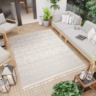 Dywan Timber Indoor Outdoor Beżowy Etniczny z Frędzlami
