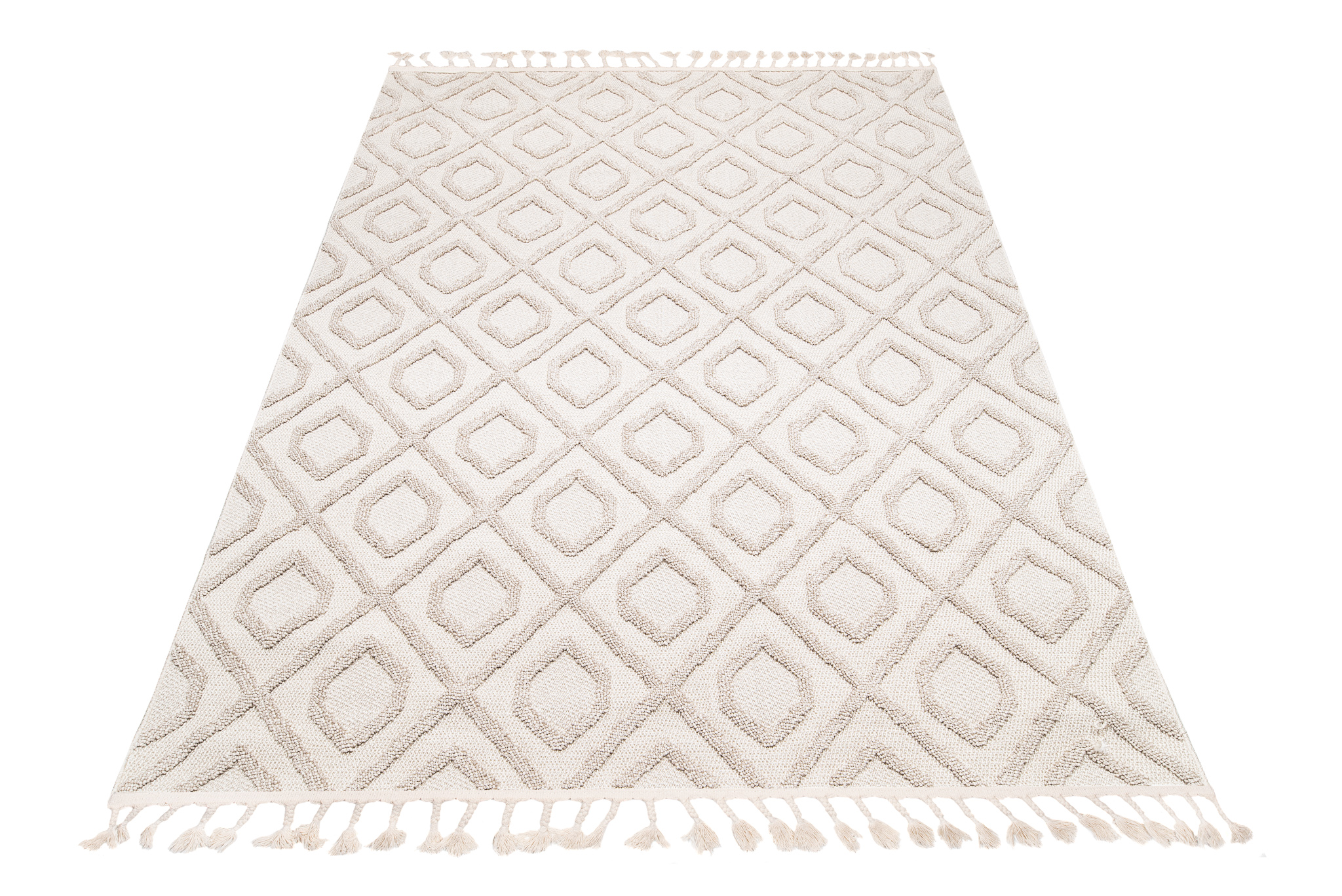 Dywan Timber Indoor Outdoor Beżowy Geometryczny z Frędzlami