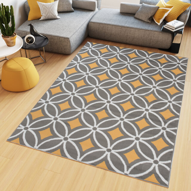 Dywan Maya Szary Żółty Geometryczny Mozaika