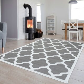 Dywan Luxury Szary Biały Geometryczny Trellis Ramka