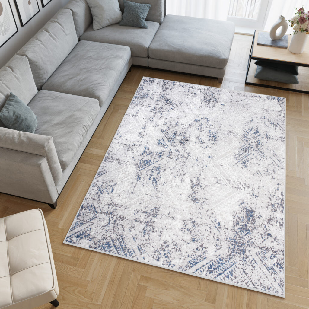 Dywan Sky Niebieski Kremowy Vintage Diamenty
