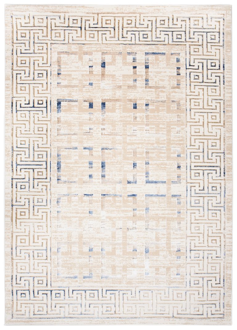 Dywan Hera Kremowy Beżowy Niebieski Geometryczny Efekt 3D