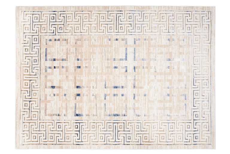 Dywan Hera Kremowy Beżowy Niebieski Geometryczny Efekt 3D