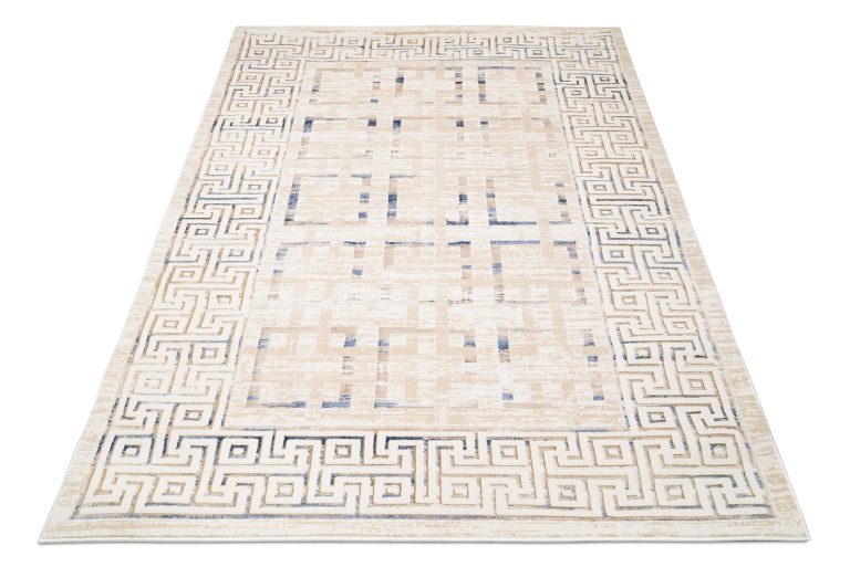 Dywan Hera Kremowy Beżowy Niebieski Geometryczny Efekt 3D