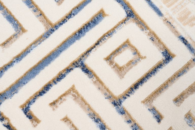 Dywan Hera Kremowy Beżowy Niebieski Geometryczny Efekt 3D