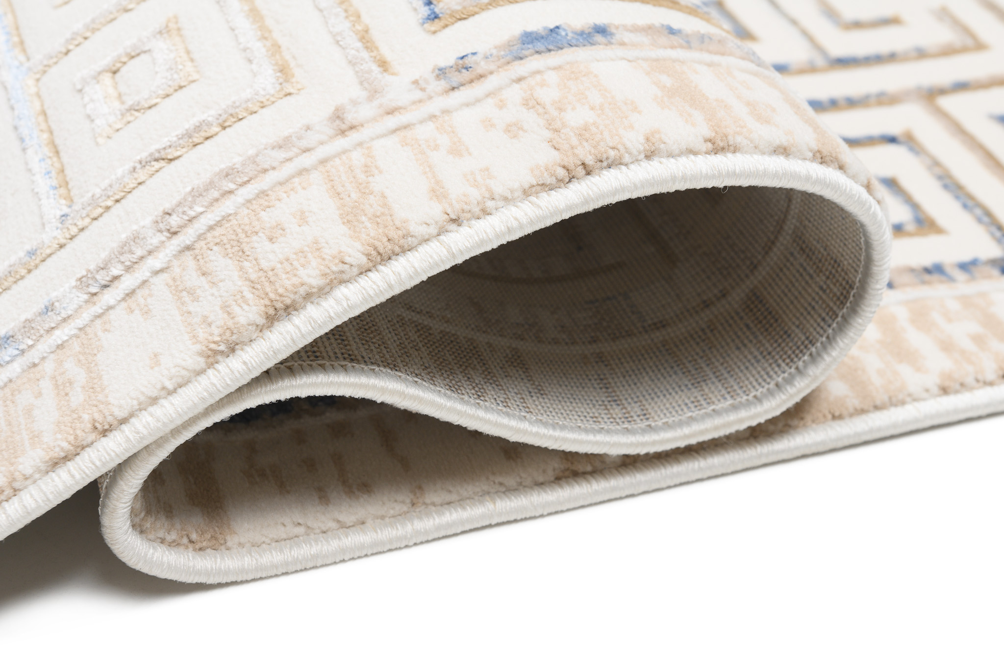 Dywan Hera Kremowy Beżowy Niebieski Geometryczny Efekt 3D