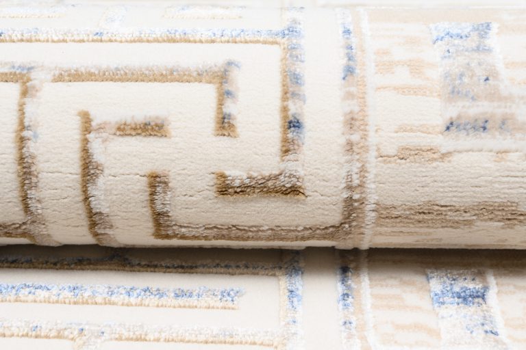 Dywan Hera Kremowy Beżowy Niebieski Geometryczny Efekt 3D