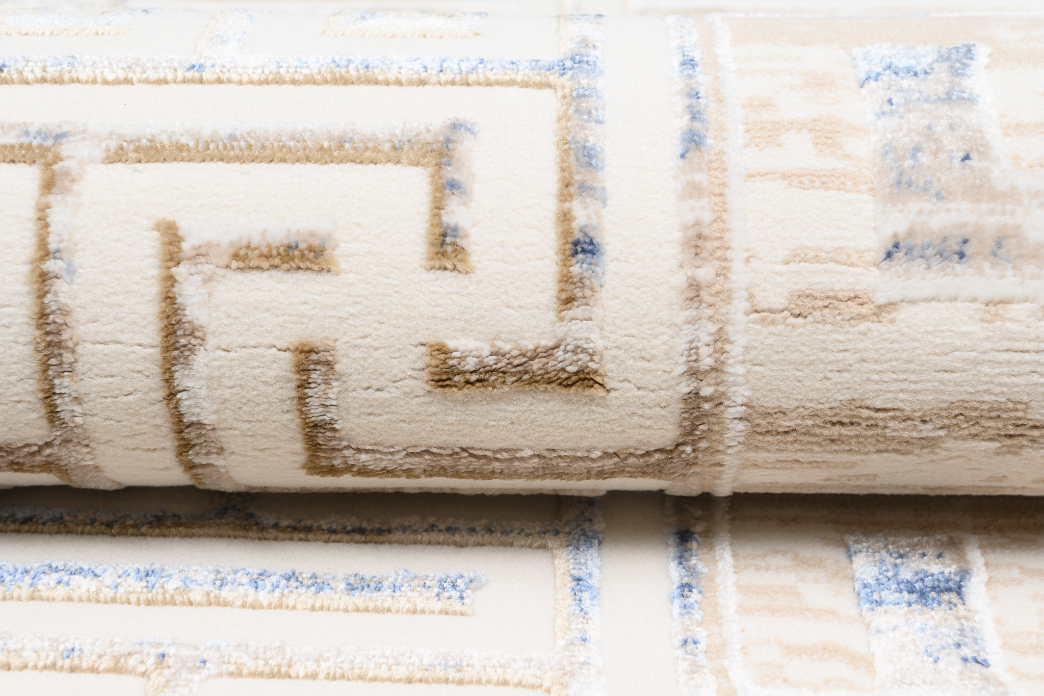 Dywan Hera Kremowy Beżowy Niebieski Geometryczny Efekt 3D