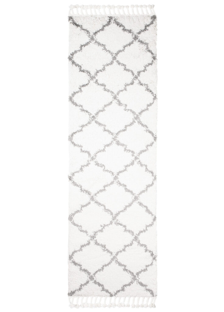 Chodnik Boho z Frędzlami Kremowy Trellis Shaggy