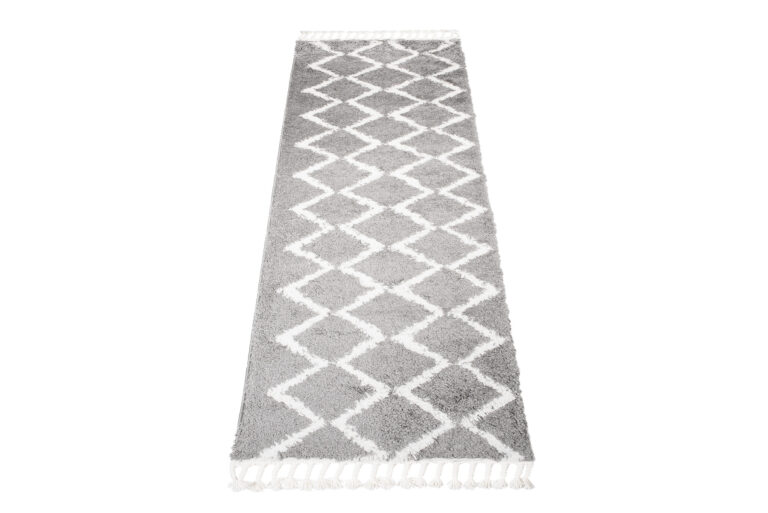 Chodnik Boho z Frędzlami Szary ZygZaki Shaggy