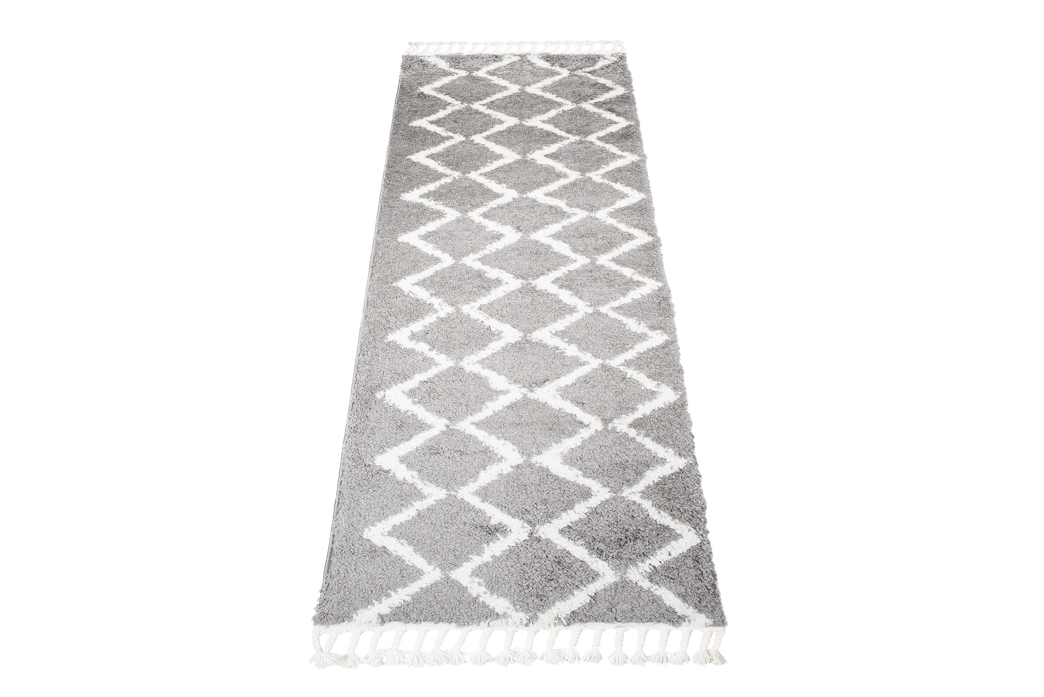 Chodnik Boho z Frędzlami Szary ZygZaki Shaggy