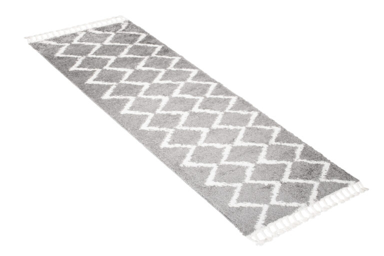 Chodnik Boho z Frędzlami Szary ZygZaki Shaggy