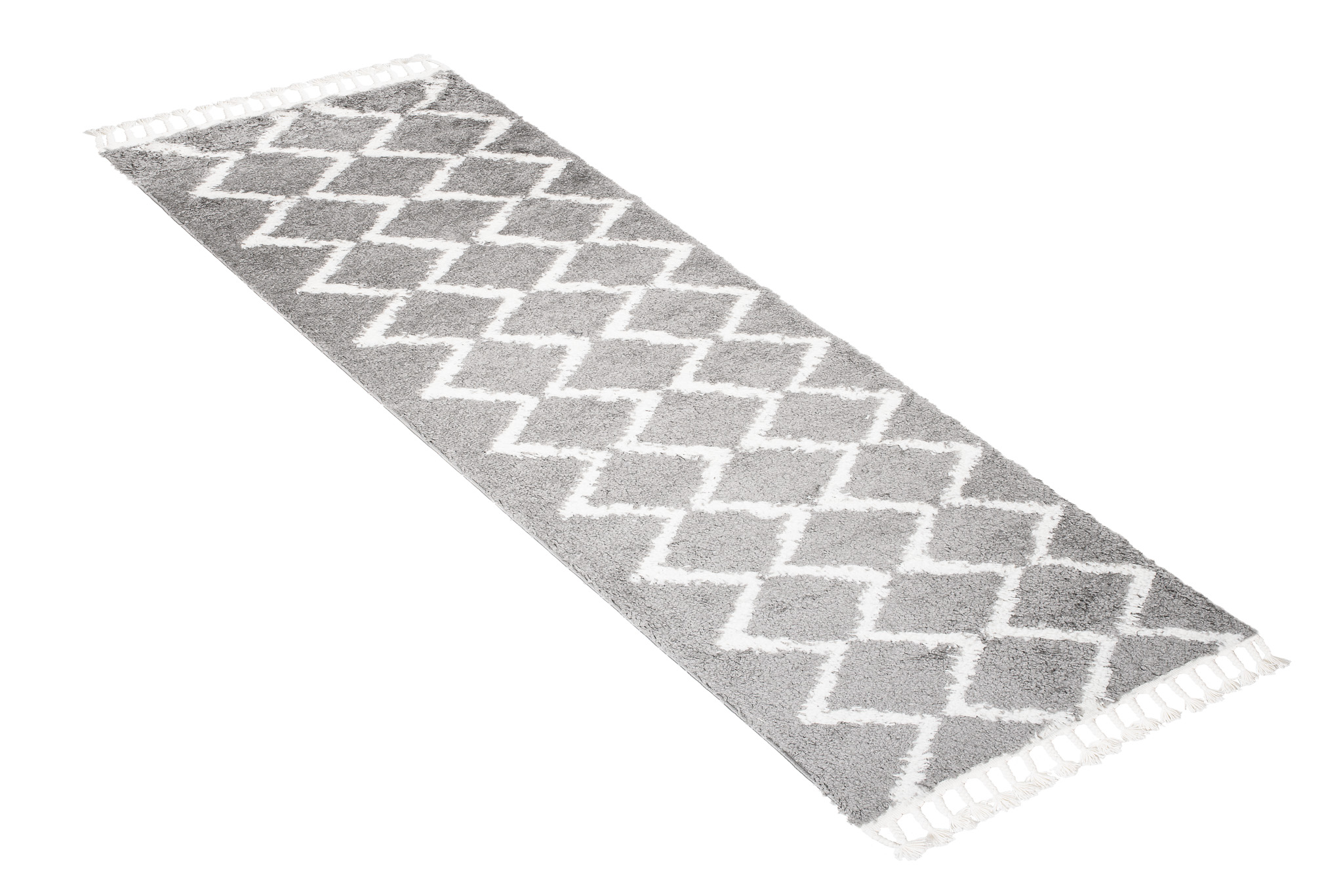 Chodnik Boho z Frędzlami Szary ZygZaki Shaggy
