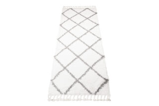 Chodnik Boho z Frędzlami Kremowy Romby Shaggy
