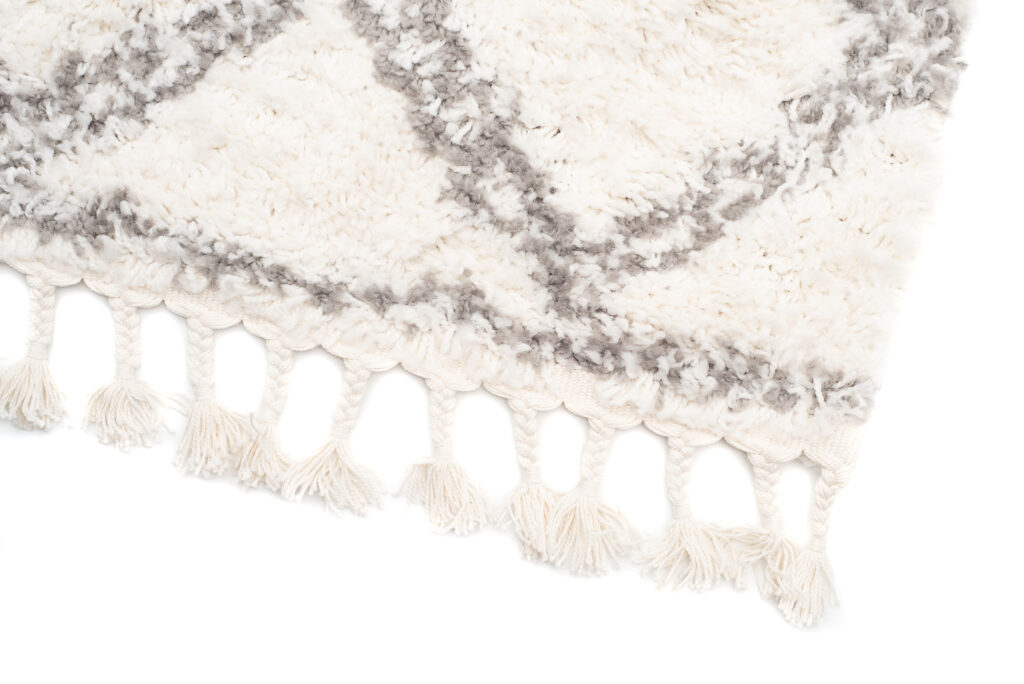 Dywan Boho z Frędzlami Kremowy Krata Shaggy