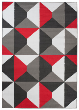 Dywan Maya Szary Czerwony Trapezy Kwadraty