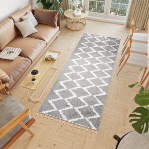 Chodnik Boho z Frędzlami Szary ZygZaki Shaggy