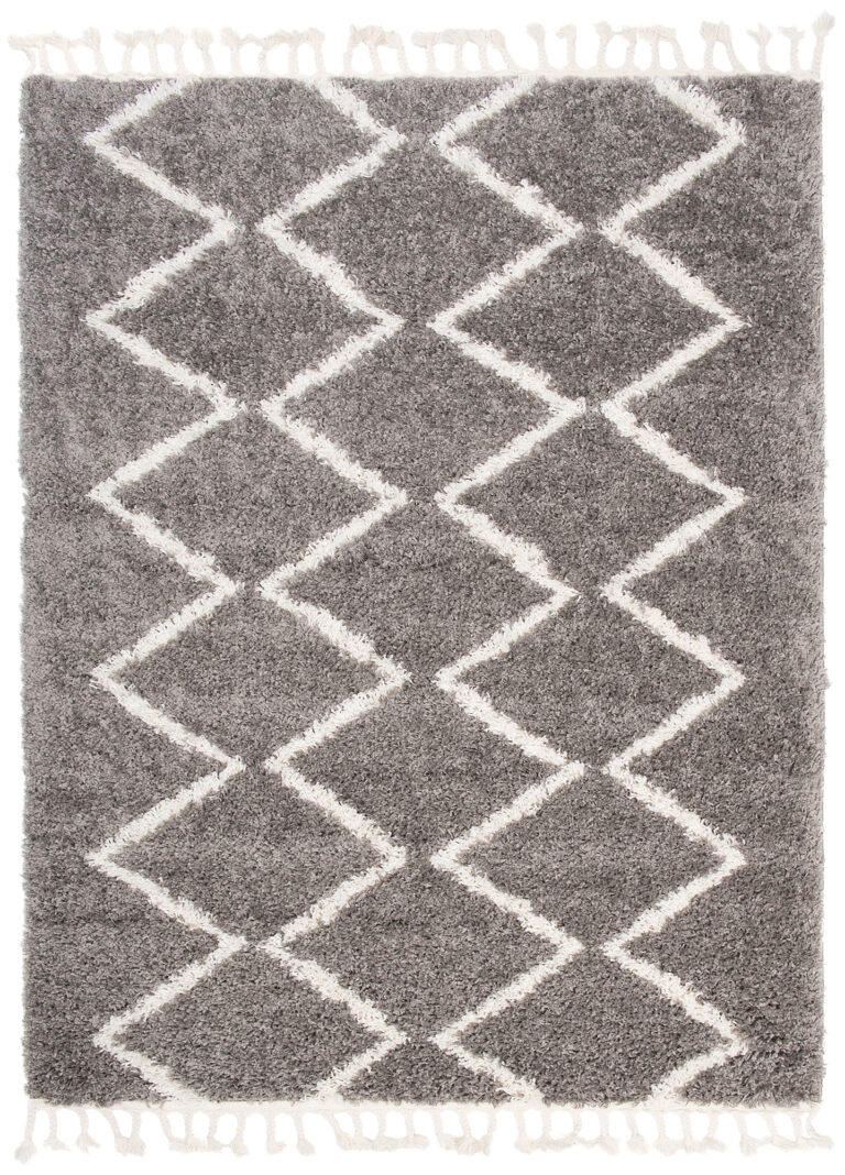 Dywan Boho z Frędzlami Szary ZygZak Shaggy