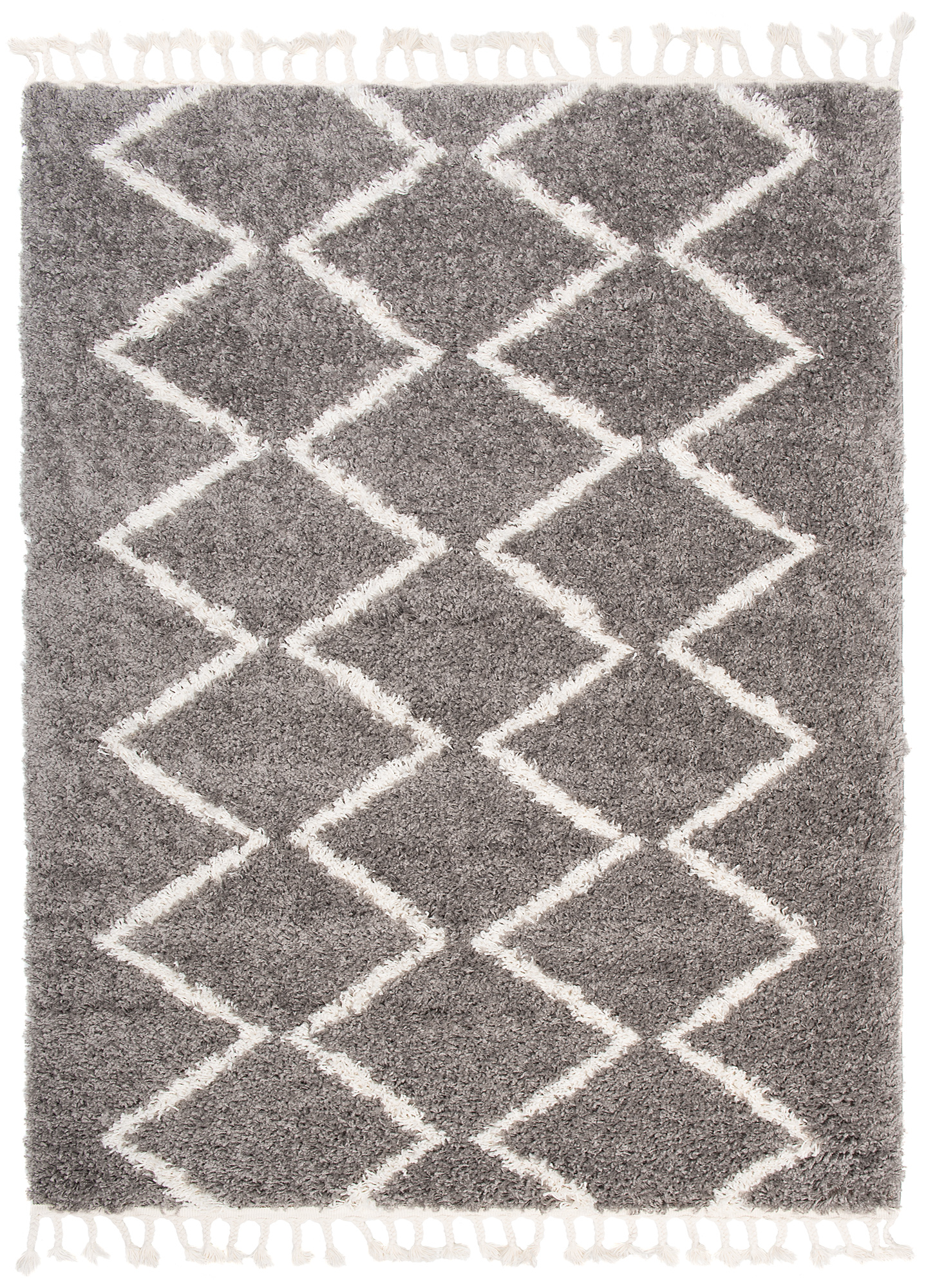 Dywan Boho z Frędzlami Szary ZygZak Shaggy