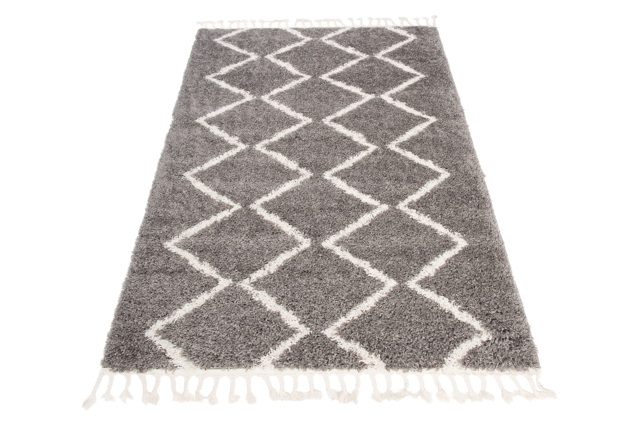 Dywan Boho z Frędzlami Szary ZygZak Shaggy