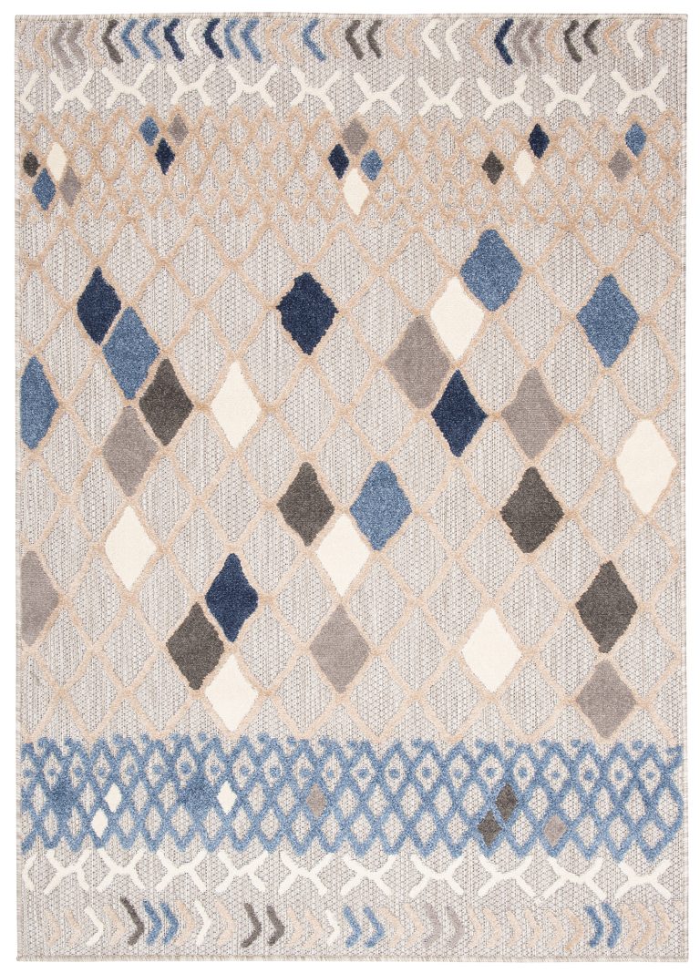 Dywan Zewnętrzny Patio Szary Niebieski Etniczny