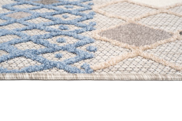 Dywan Zewnętrzny Patio Szary Niebieski Etniczny