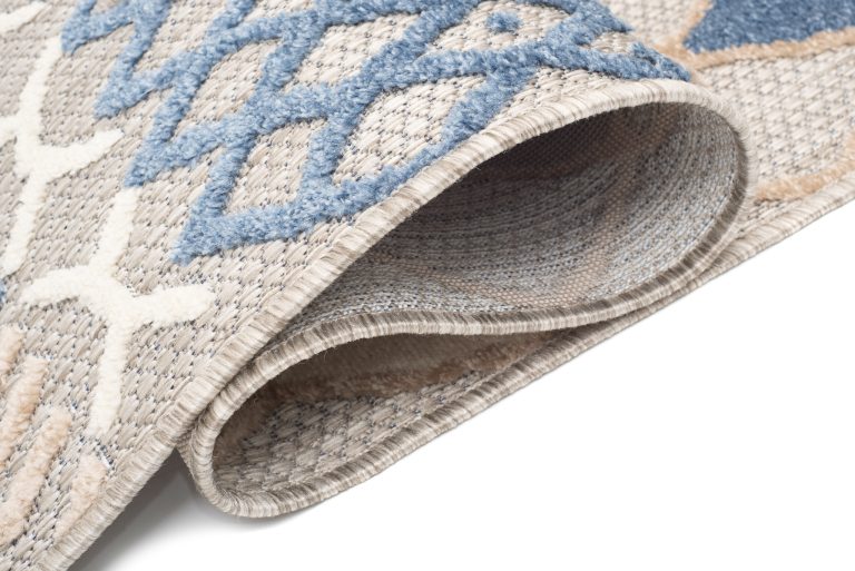Dywan Zewnętrzny Patio Szary Niebieski Etniczny