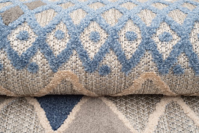 Dywan Zewnętrzny Patio Szary Niebieski Etniczny