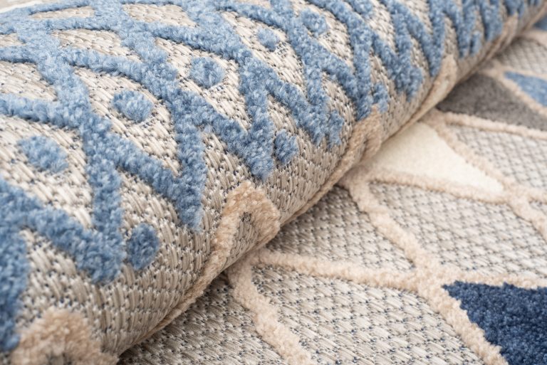 Dywan Zewnętrzny Patio Szary Niebieski Etniczny