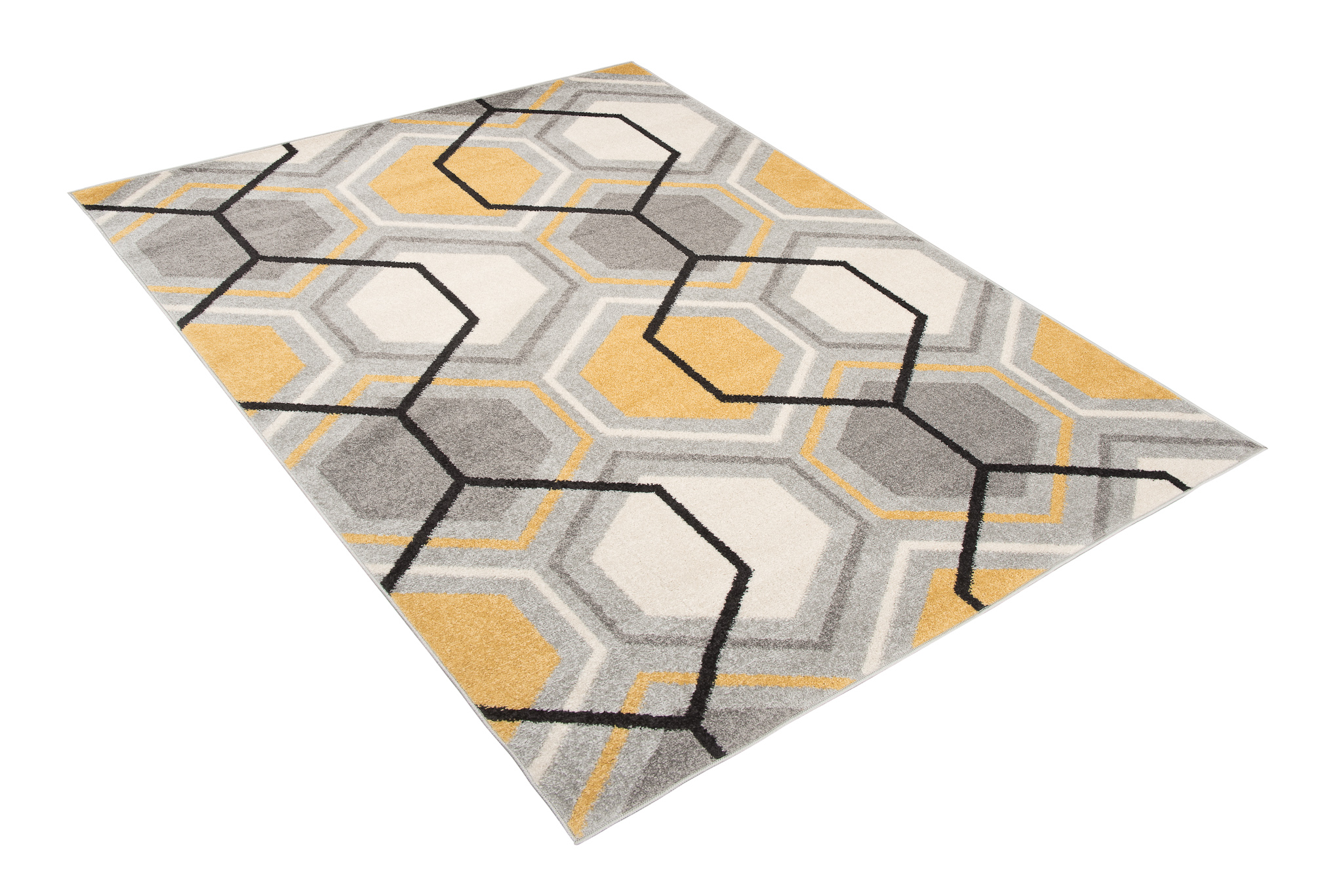 Dywan Lazur Szary Żółty Kremowy Geometryczny Sześcian