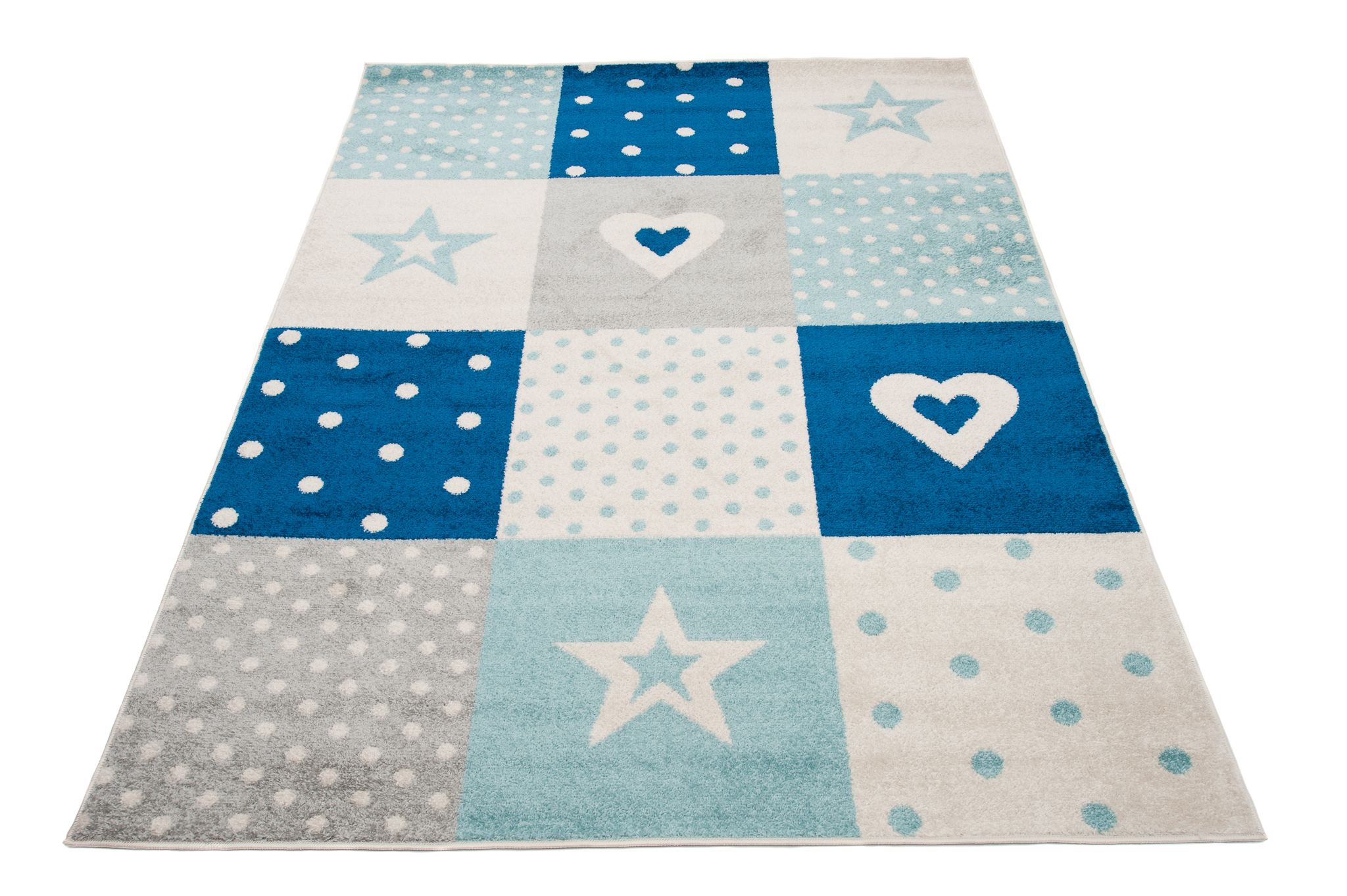 Dywan Lazur Szary Niebieski Kwadraty Dziecięcy