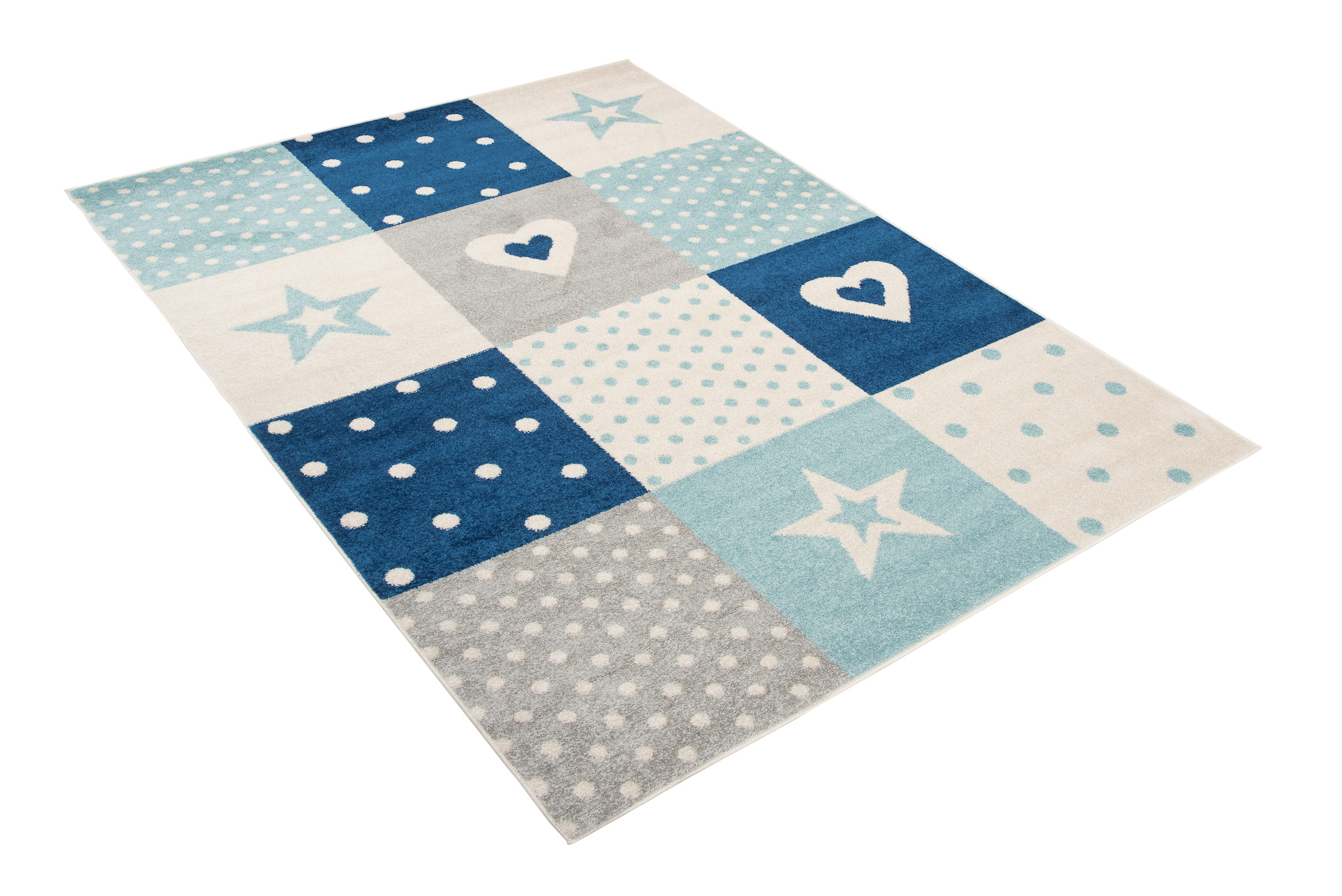 Dywan Lazur Szary Niebieski Kwadraty Dziecięcy