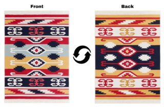 Dywan Azteca Bawełniany Czerwony Niebieski z Frędzlami