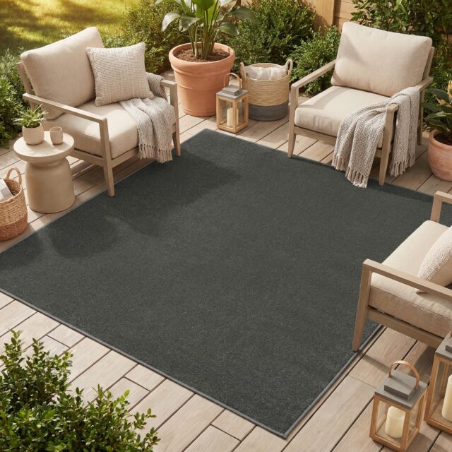 Dywan Mono Kwadrat Indoor Outdoor Ciemny Szary