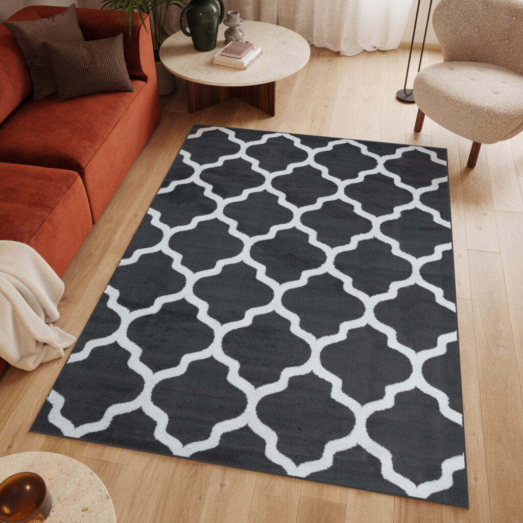 Dywan Luxury Ciemny Szary Biały Geometryczny Trellis