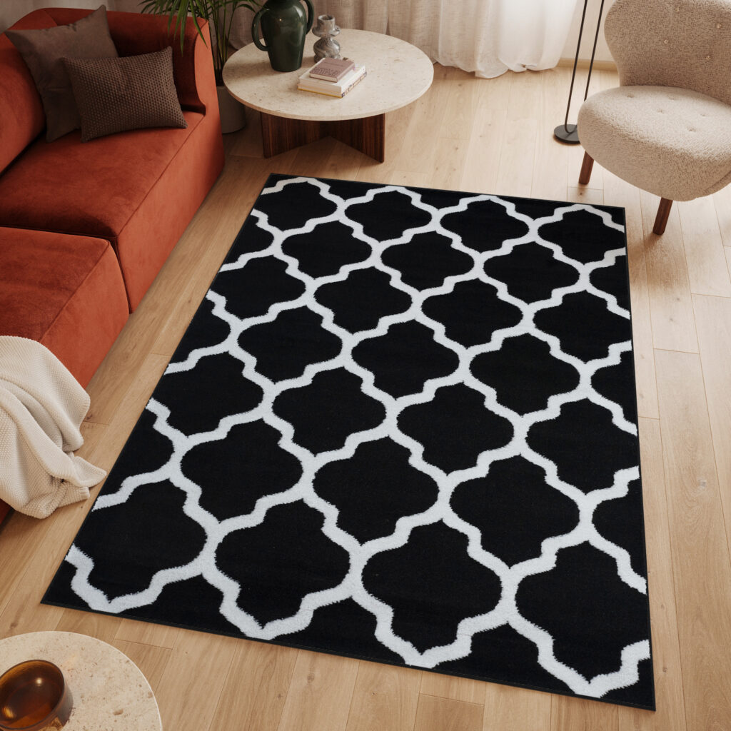 Dywan Luxury Czarny Biały Geometryczny Trellis