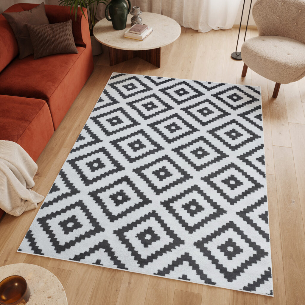 Dywan Luxury Biały Szary Geometryczny Diament