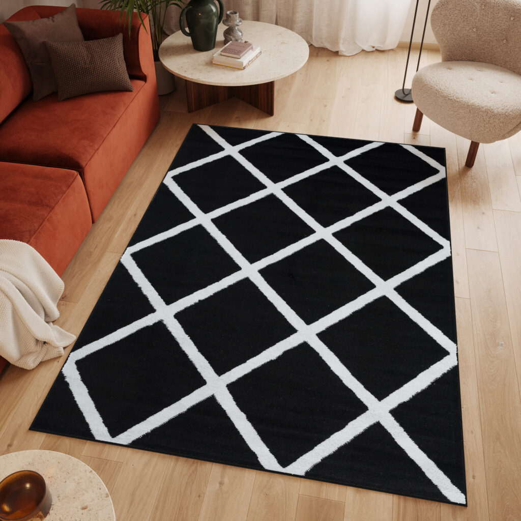 Dywan Luxury Czarny Biały Geometryczny Krata
