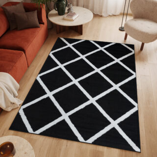 Dywan Luxury Czarny Biały Geometryczny Krata