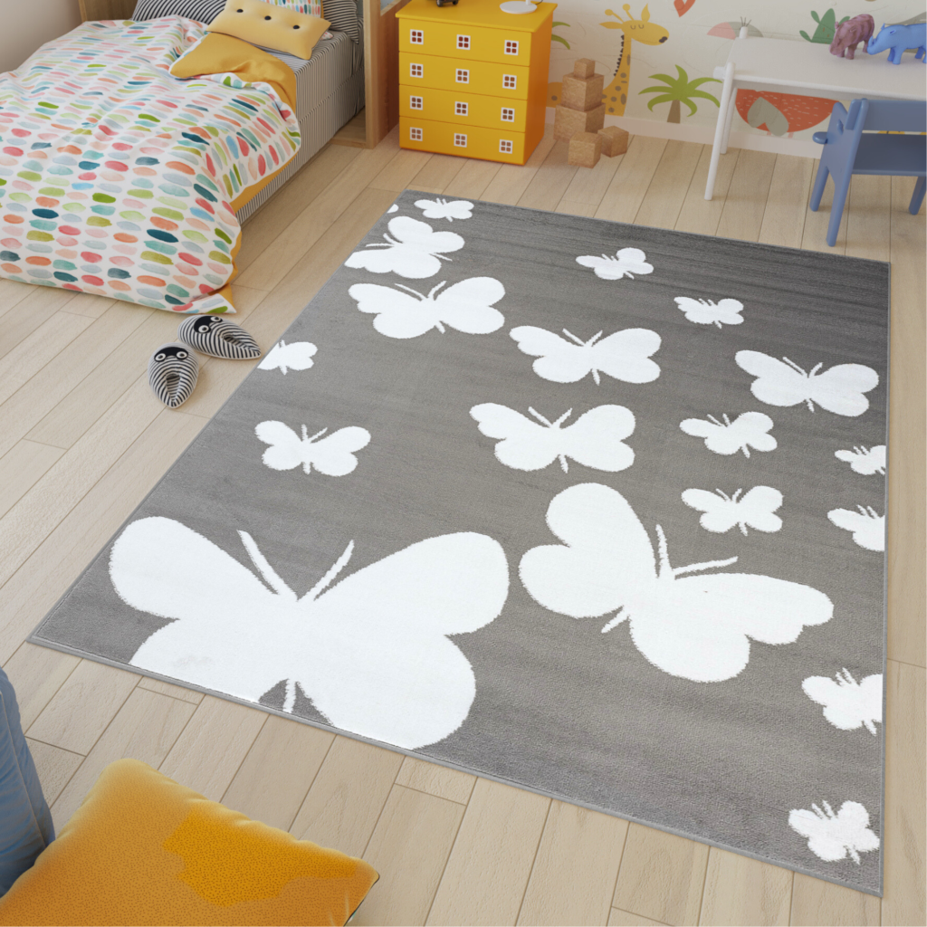 Dywan Luxury Szary Biały Motyle Dziecięcy