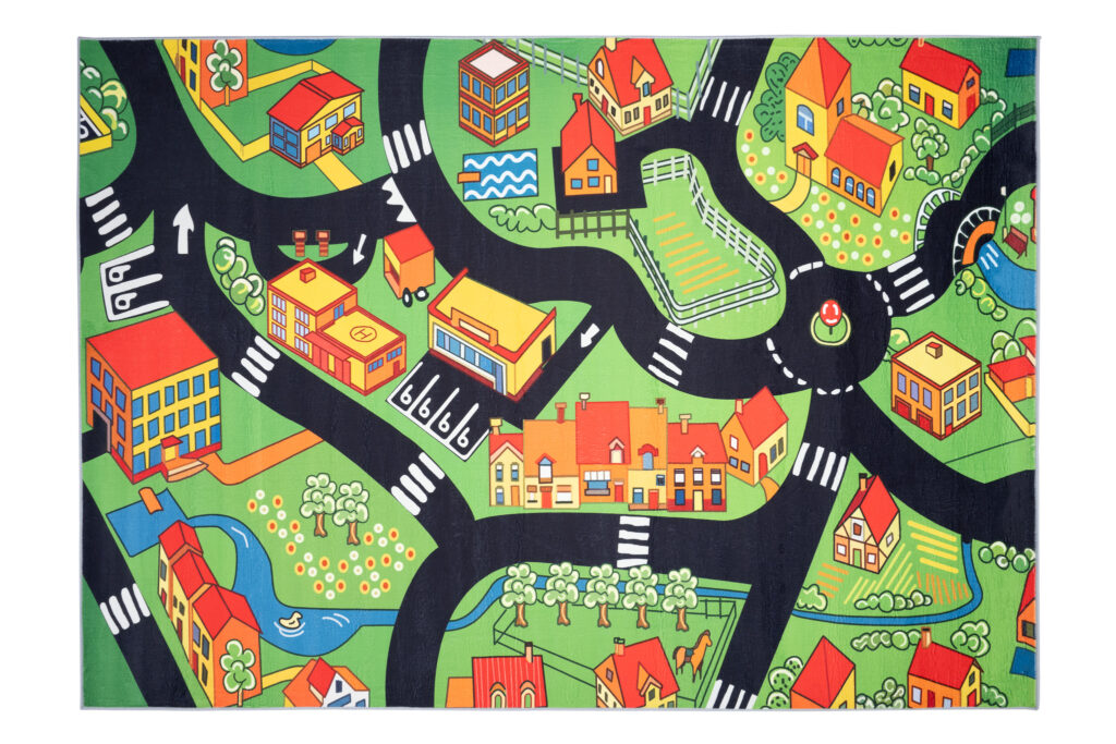 Dywan Dziecięcy Flannel Zielony Miasto Ulice