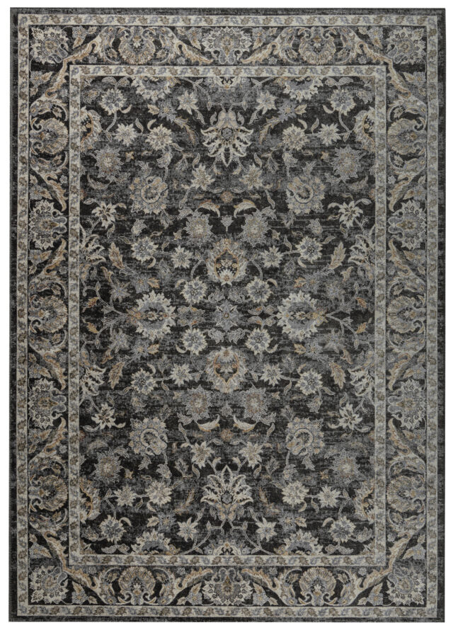 Dywan Ritz Czarny Szary Kwiatowe Ornamenty