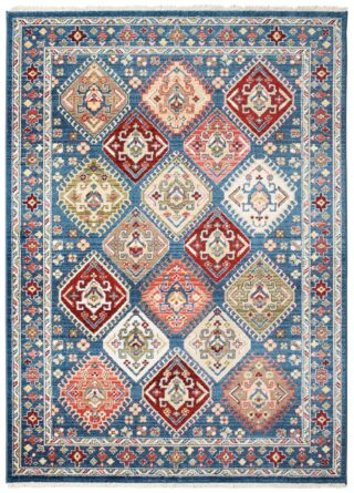 Dywan Rivoli Niebieski Geometryczny Ornamenty z Frędzlami