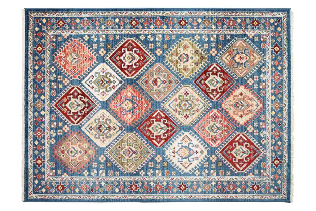 Dywan Rivoli Niebieski Geometryczny Ornamenty z Frędzlami