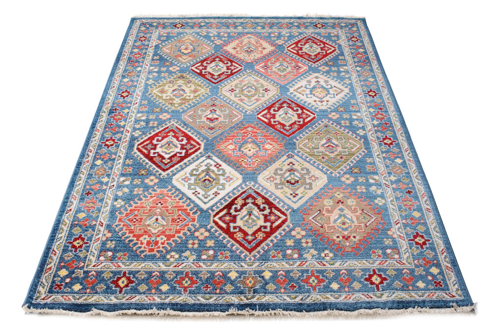 Dywan Rivoli Niebieski Geometryczny Ornamenty z Frędzlami