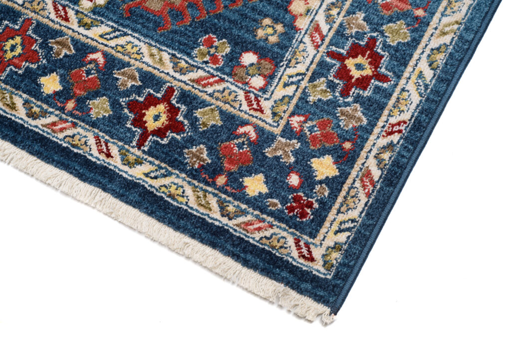 Dywan Rivoli Niebieski Geometryczny Ornamenty z Frędzlami