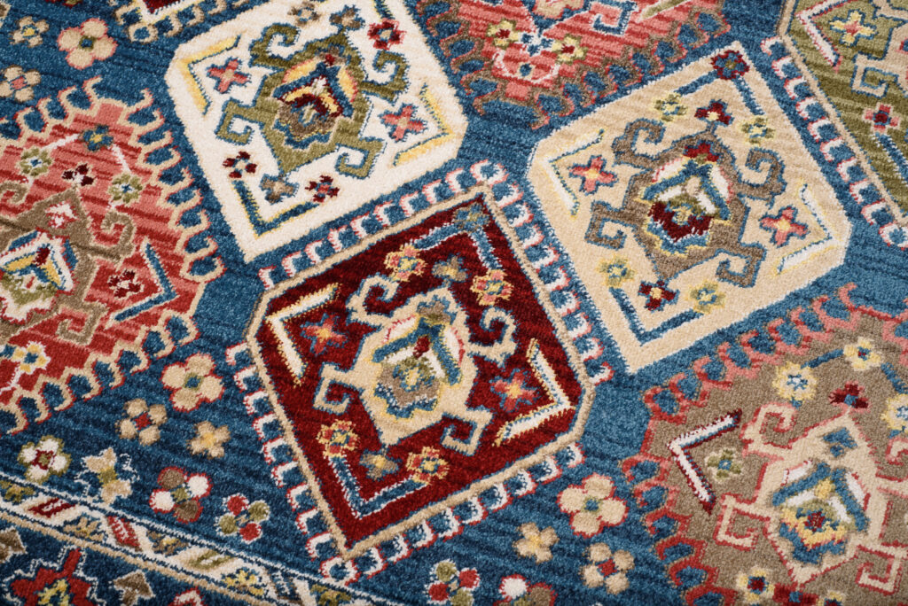 Dywan Rivoli Niebieski Geometryczny Ornamenty z Frędzlami