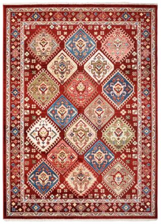 Dywan Rivoli Czerwony Geometryczny Ornamenty z Frędzlami