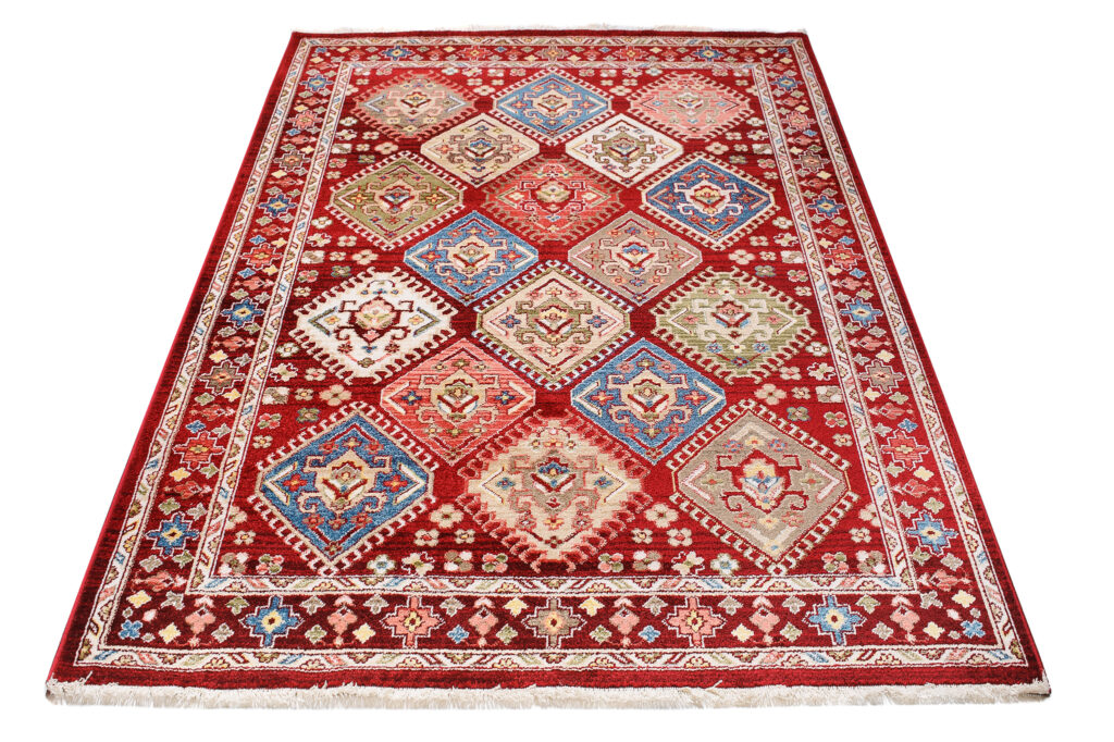Dywan Rivoli Czerwony Geometryczny Ornamenty z Frędzlami